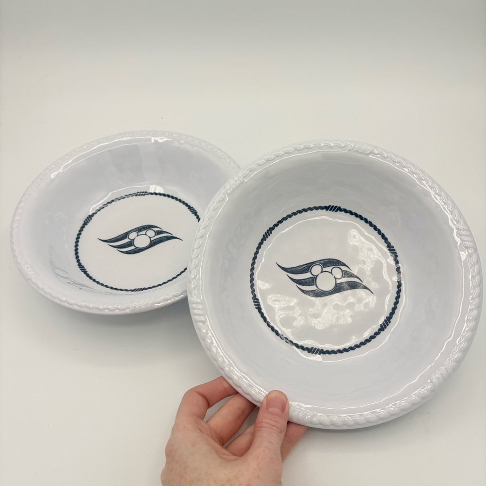 Disney Cruise Line DCL White Blue 8" Melamine Cereal Bowl Mickey Mouse SET OF 2